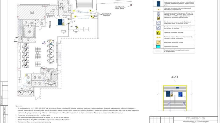 Схема расположения тактильных визуальных указателей (ТВУ) в помещении, разработанная для Газпромбанка (АО "ГПБ")