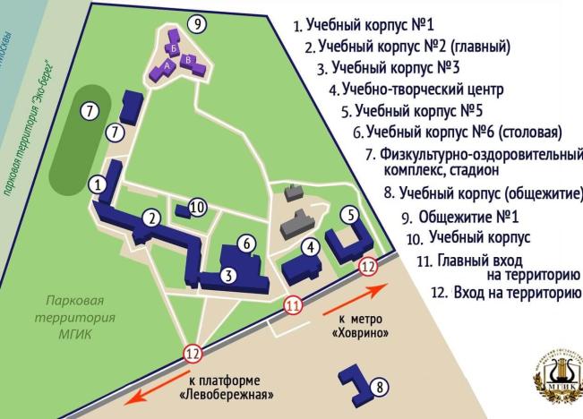 Схема расположения объектов на территории Московского государственного института культуры