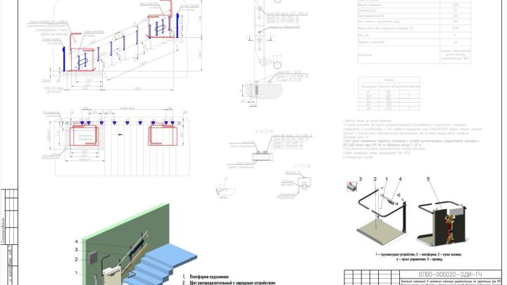 Схема расположения подъемника на входной группе офиса банка "Промсвязьбанк"