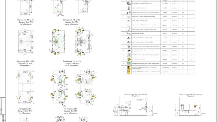 Схема расположения оборудования в санузлах ФОК'а согласно мероприятиям ОДИ