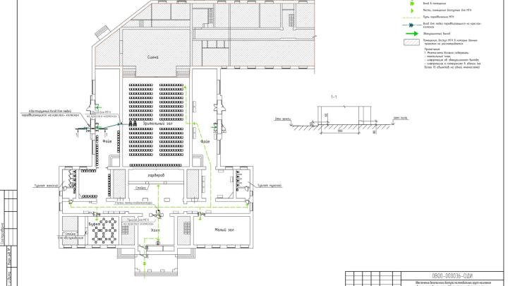 План помещений первого этажа до адаптации с указанием пути перемещения маломобильных групп населения.